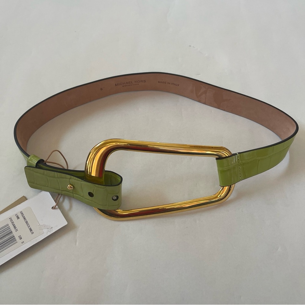 Michael Kors Collection, Angelina Lime Leather Belt Size Small